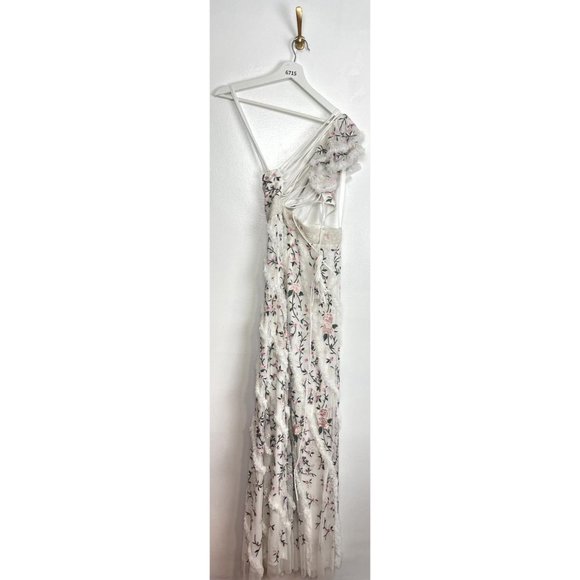 MAC DUGGAL Floral Embroidered Ruffle One-Shoulder Gown in Ivory Size US 6 - Picture 8 of 16